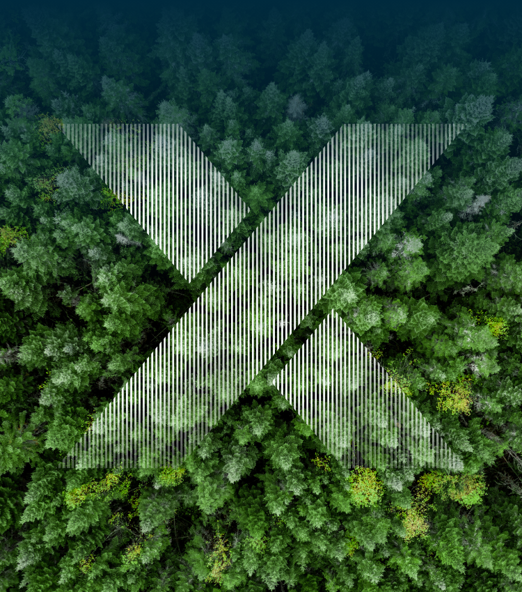 imDEX Mining technology for sustainability - aerial forest with X icon overlay