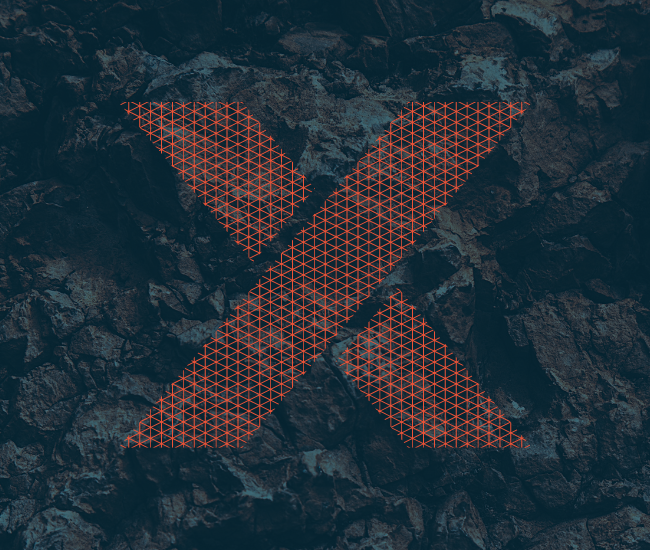 IMDEX rock knowledge and geoscience - X icon with rock wall