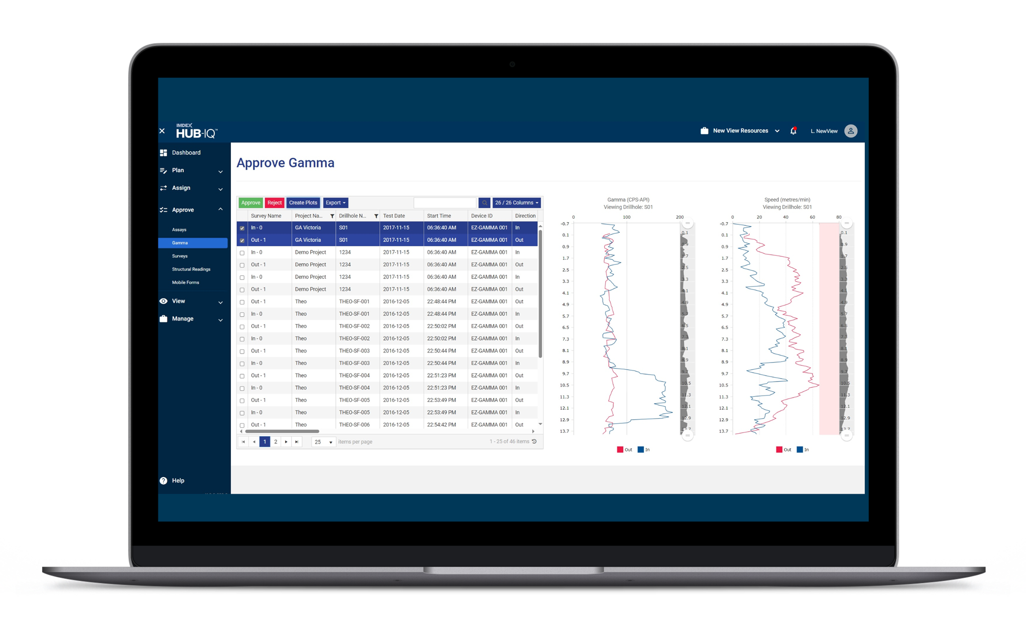screenshot - IMDEXHUB-IQ validating field data seamlessly transmitted from the drill rig